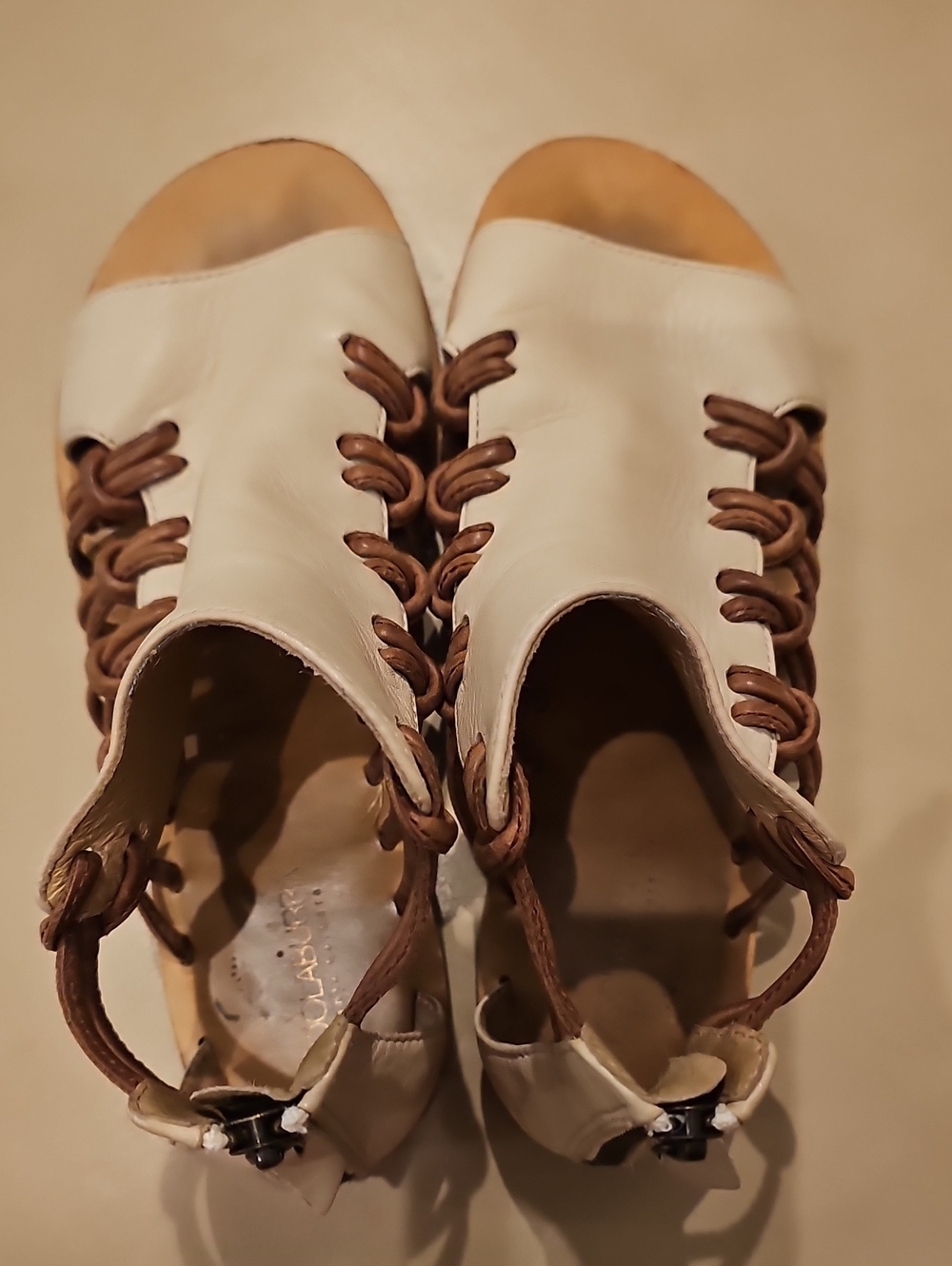 Koolaburra Cream Leather Lace-Up Open-Toe Sandals